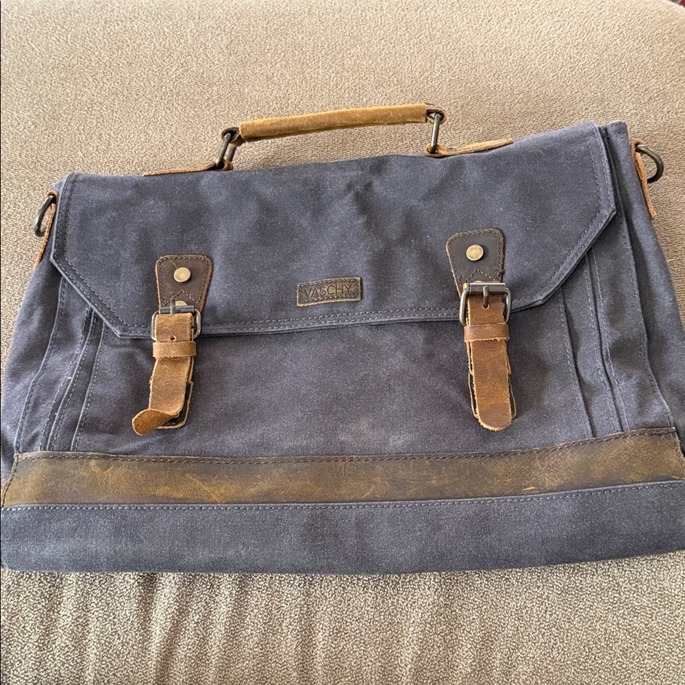 Vaschy Laptop Bag Briefcase Canvas and Leather with Handle (TD)